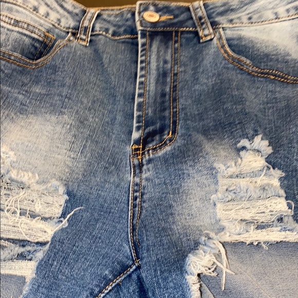 SHEIN Size 28 Blue Skinny Distressed Denim Cutoff Long Shorts - Picture 13 of 13